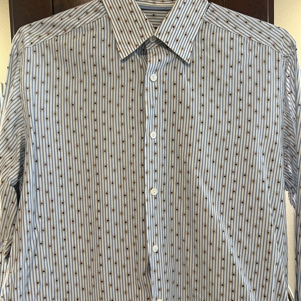 Bugatchi Men's Blue and Brown Patterned Shirt